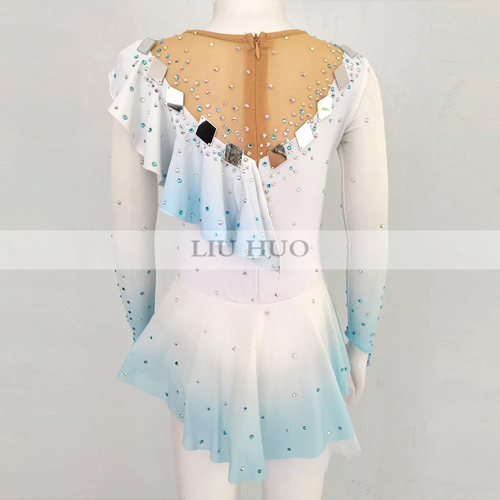 LIUHUO Ice Dance Figure Skating Dress Women Girl Teen Customize Costume Performance Competition Leotard Roller Light Blue Child
