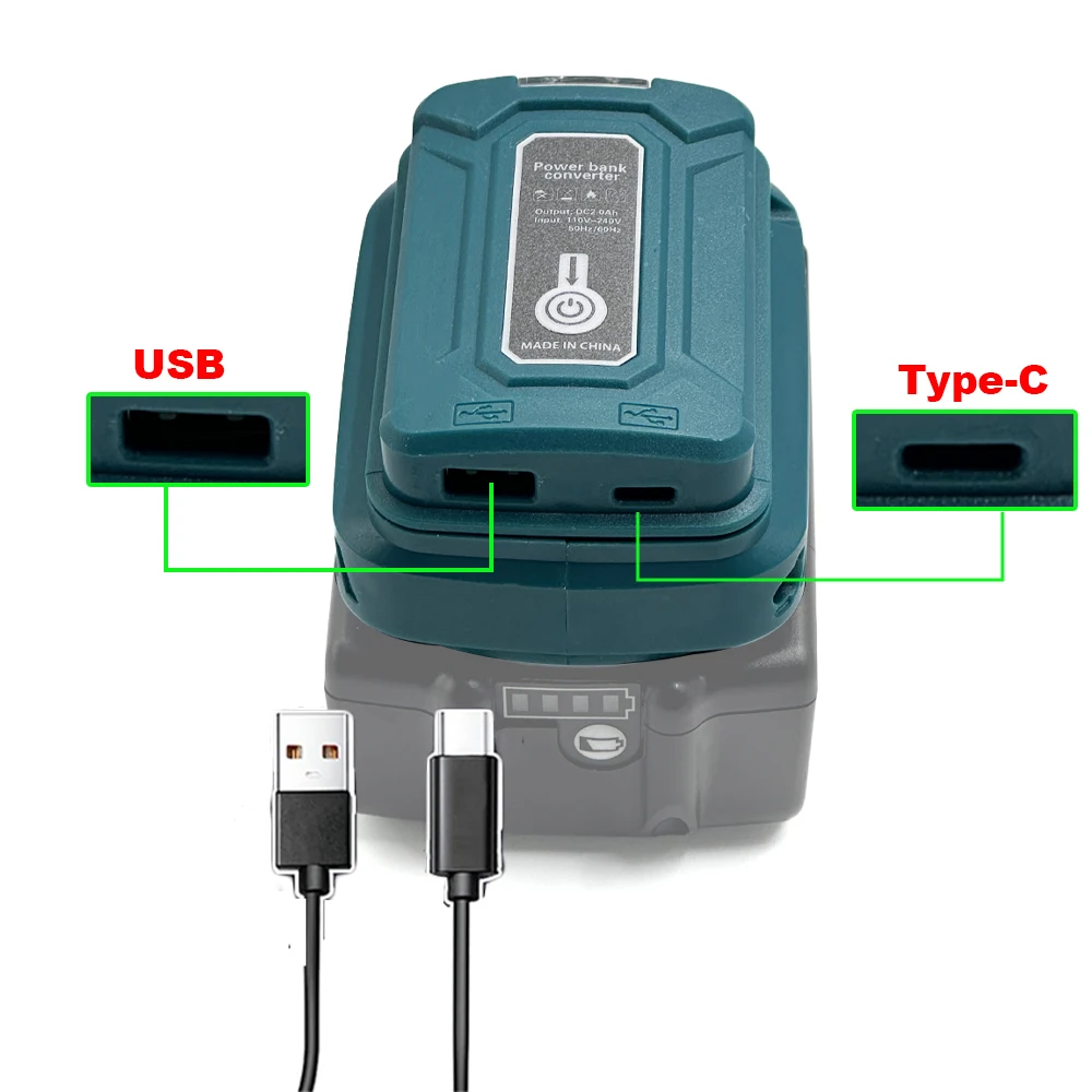 Portable LED  Light Adapter For Makita 14.4V/18V Li-on Battery BL1830 BL1430 BL1850 Dual USB Converter with LED Lamp for Makita