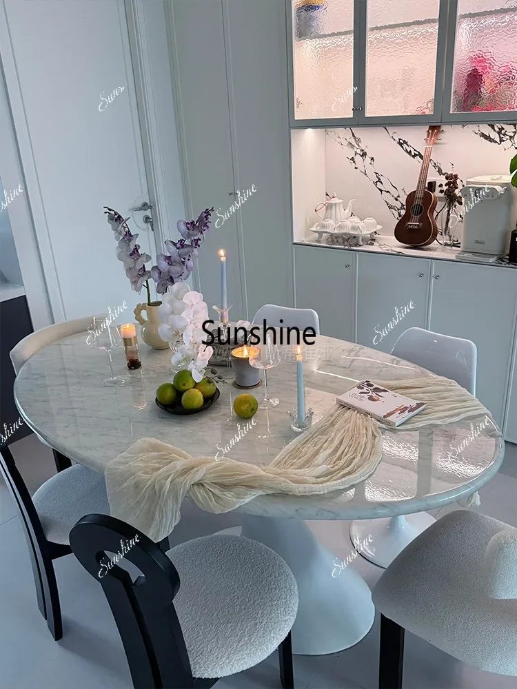 

YFrench cream style dining table Italian minimalist household UFO oval medium white