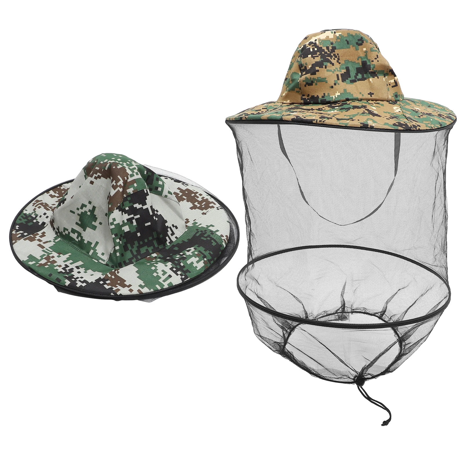 

2pcs Mosquito-proof Fisherman Hats Net Headwrap Sun Shade Mesh Cap Outdoor Insect-proof Big Brim Desert Green Random