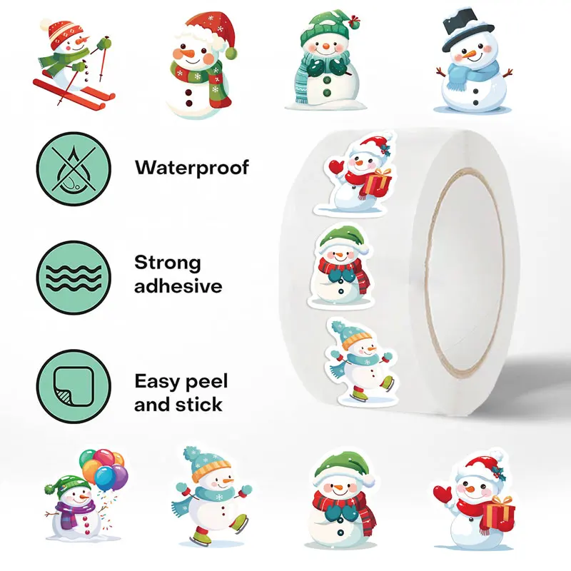 500 Pcs Christmas Snowman Stickers Roll 1 Inch Cute Winter Snowman Stickers for DIY Christmas Party Gift Decoration image 2