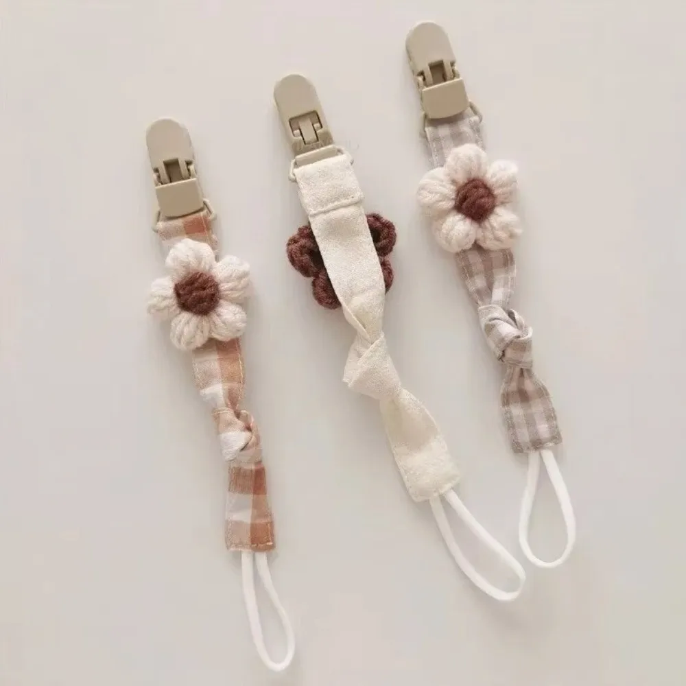 Cute Cute Flower Dummy Nipple Holder Plastic Plaid Baby Pacifier Chain Colorful Anti-drop Embroidery Pacifier Clips Newborn