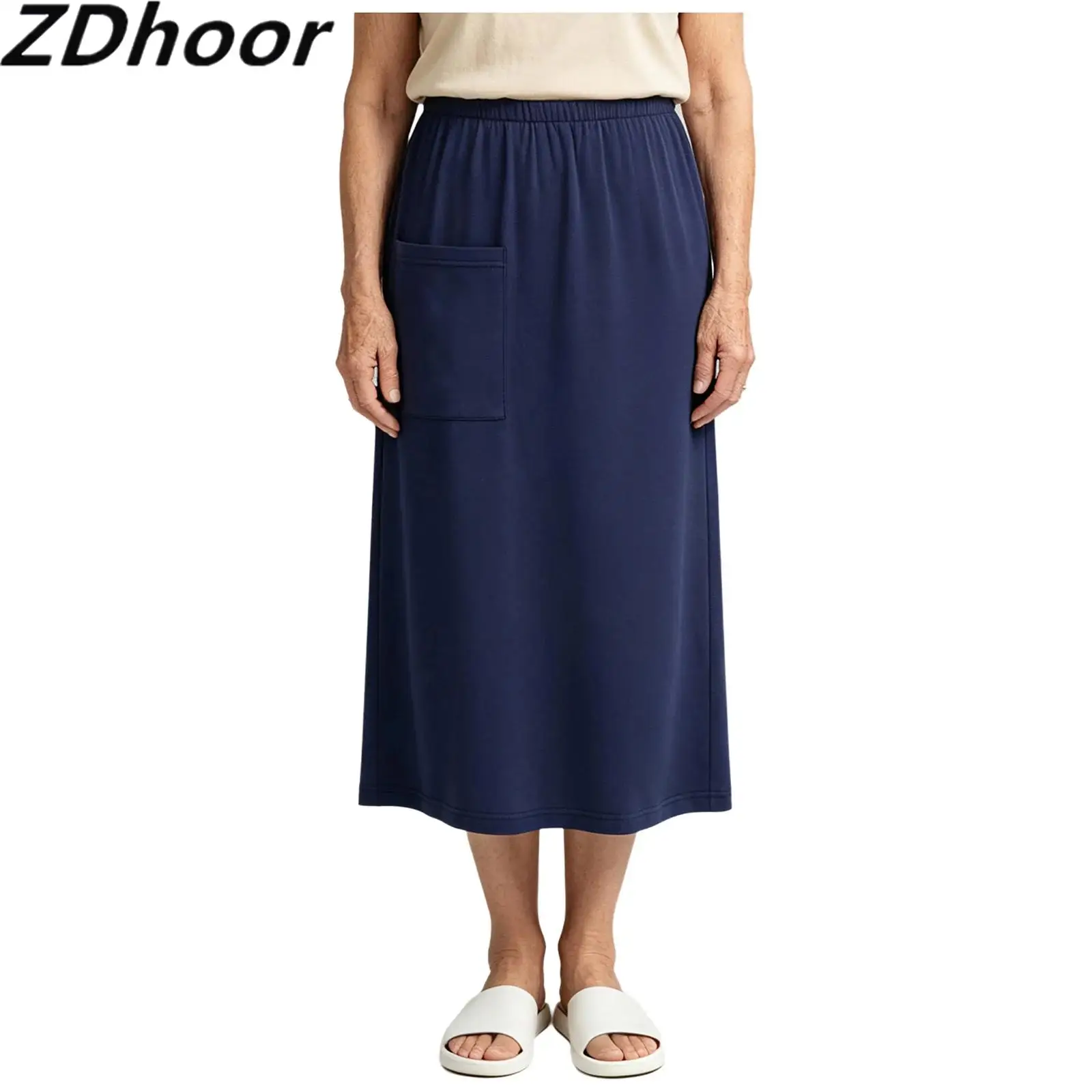 Women Adaptive Skirt Adjustable Press Buttons Elastic Waist Wrap Skirt for Surgery Recovery Medical Access