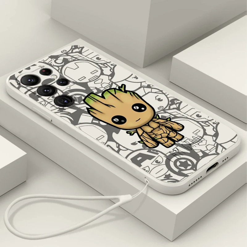 Superher Marvel Groot Soft Case For Samsung S23 S22 S21 S20 FE S10 Plus Lite Ultra 5G Liquid Rope Phone Cover