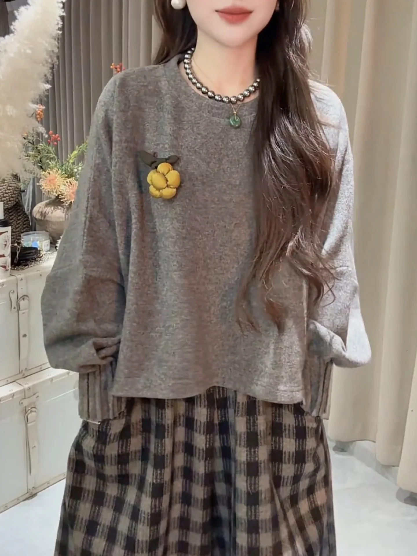 

ay Knitted Long Sve round Ne Loose Women's Top Korean Sle Warmth Thermalization Spring Autumn Winter Faionable