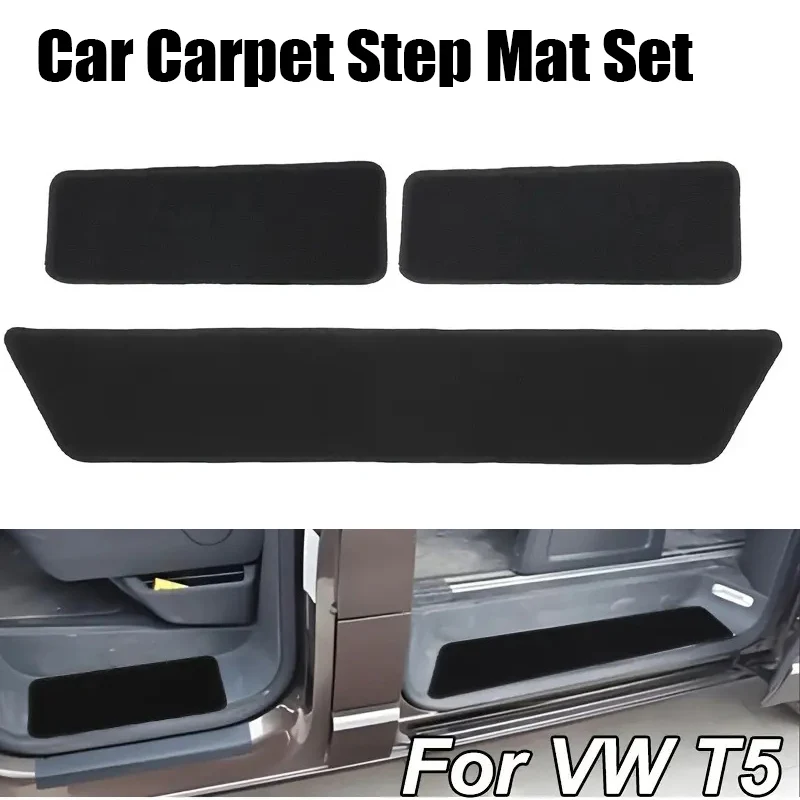 3PCS For VW Transporter T5 T6 Car Carpet Step Mat Set Black Carpet For Sliding Door Driver Passenger Door Car Mat Accessories