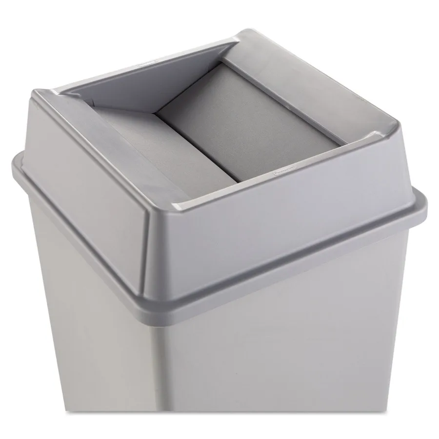 

Rubbermaid Untouchable Square Swing Top Lid Trash Can, Gray Plastic Touch-Free Indoor Kitchen Office Use, 20.13 W x 20.13 D x 6