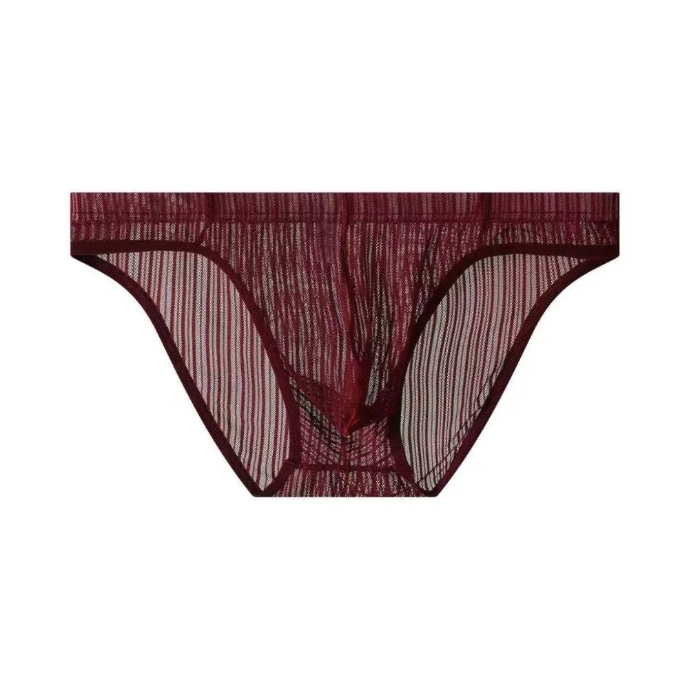 Solid Color Lingerie Men's Triangle Panties Mesh Breathable Men Thin Briefs Mid Waist Large Size Transparent Briefs Men
