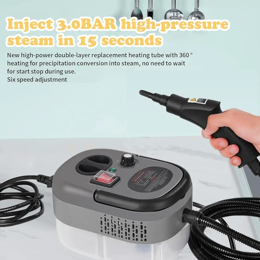 منظف بخار محمول باليد بقدرة 2500 وات، أداة تنظيف محمولة للسيارة والمنزل والمطبخ والحمام مع فرش وتمديد