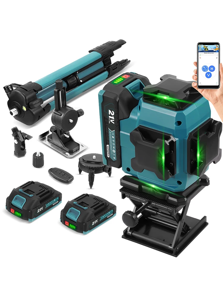 YOFIDRA 4D 16-Linien-Laser-Nivelliergerät Selbstnivellierend 360° °   Horizontale und vertikale Nivellierungswerkzeuge mit 1 m langem Stativ für Makita 21 V Batterie-Pin