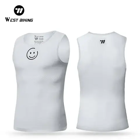 WEST BIKING 사이클링 기본 레이어 남성용 메쉬 통기성 스포츠 속옷, 웃는 얼굴 인쇄 자전거 민소매 맨투맨, 여름