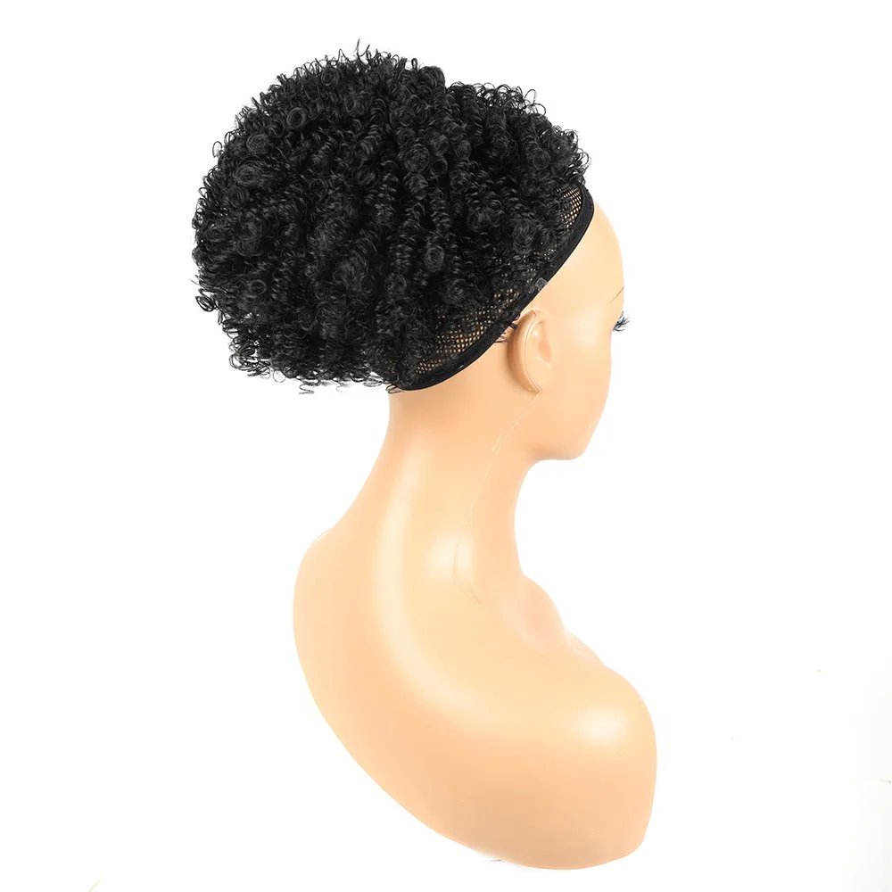 المرأة الاصطناعية الأفرو نفخة مجعد العقدة قصيرة غريب الرباط ذيل حصان Fummi حليقة الشعر التمديد قطع الشعر