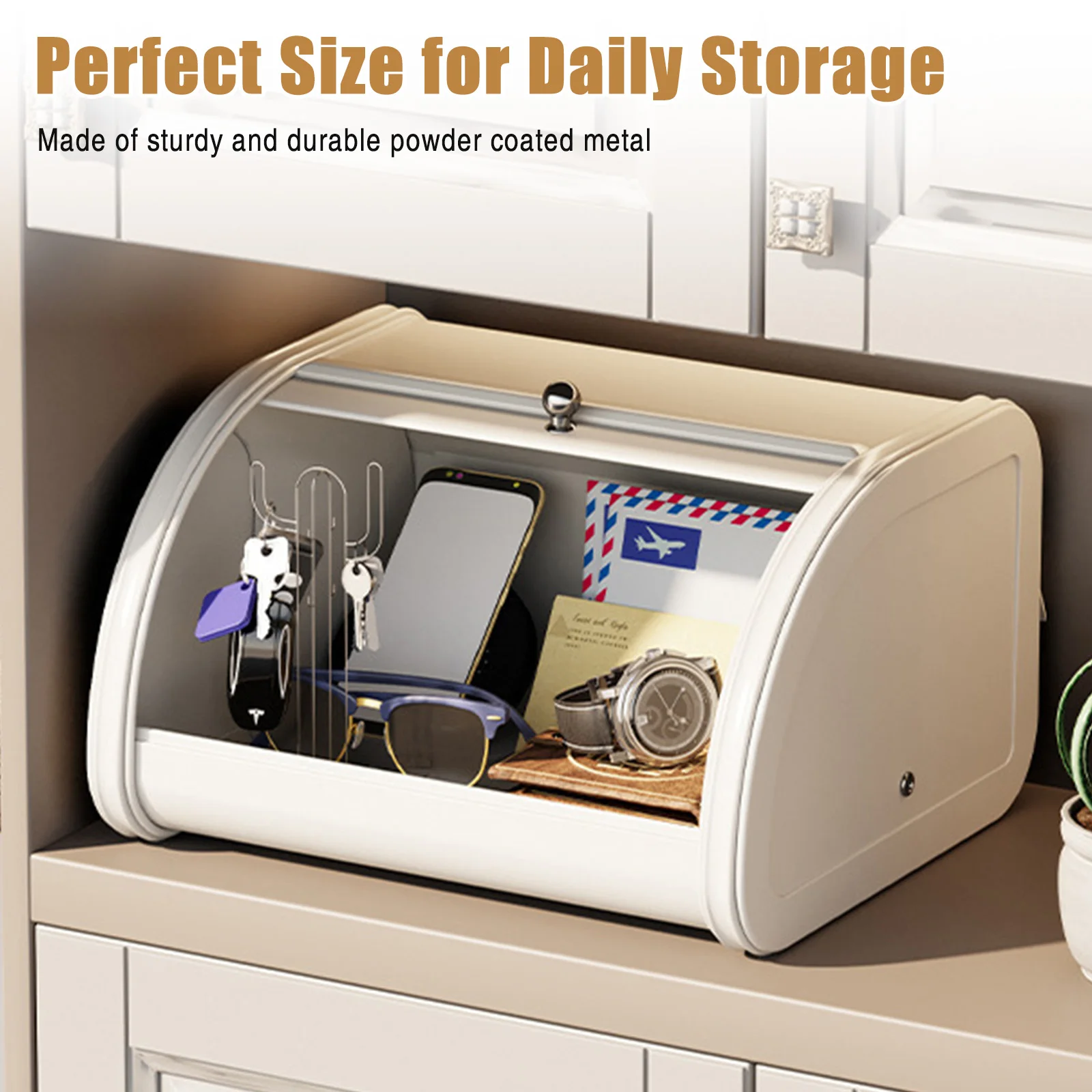

Bread Bin Container with Roll-up Lid Retro Kitchen Storage Box Large Capacity Bread Boxes Holder Stainless Steel for Baked Goods