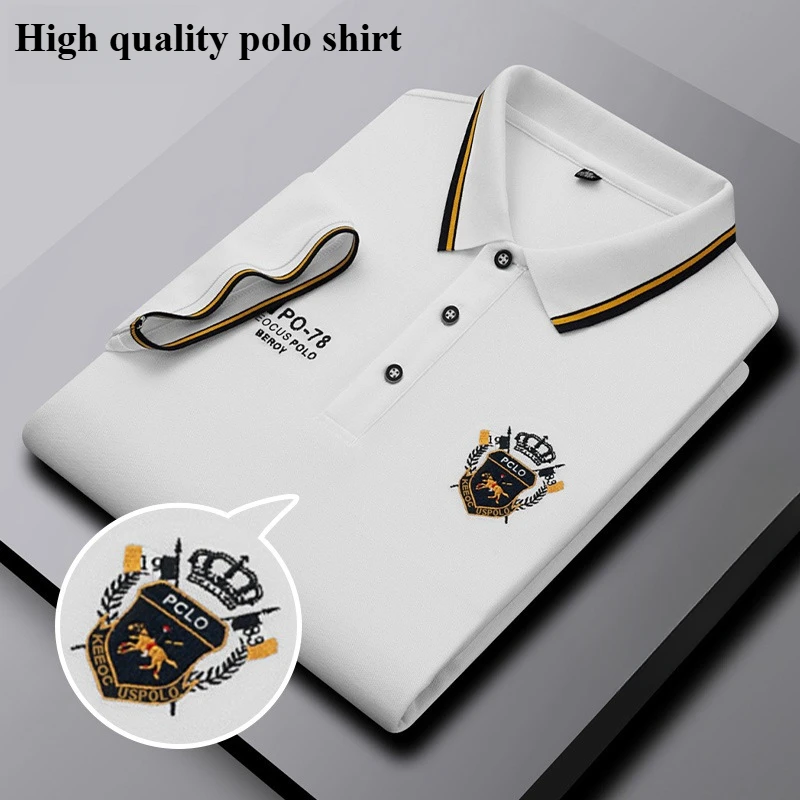 

Summer Men's New Polo Shirt HighEnd Business Embroidere Casual Short Sleeve Fashionable Solid Color Breathable joker Top