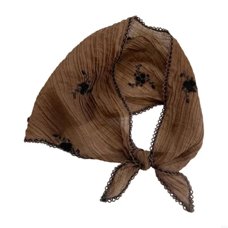 

Delicate Floral Stitched Sunscreen Scarf Soft Lightweight Travel Neckerchief Essential Stylish Neck Cover for Daily H7EF