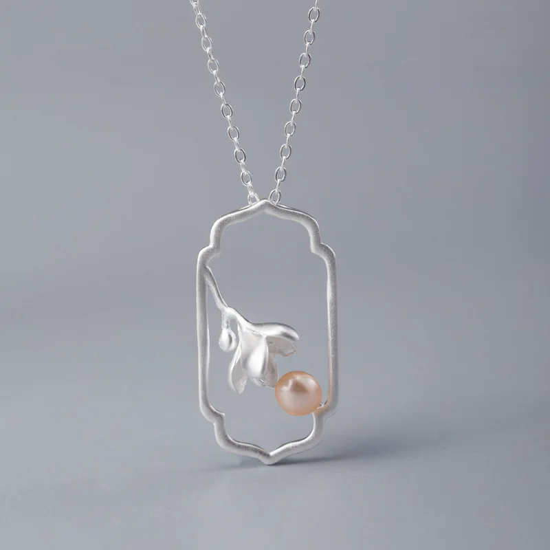 

Китайская подвеска в виде цветка магнолии, цепочка на ключицу, ожерелье ручной работы S925, женское ожерелье с розовым жемчужным цветком, цепочка для свитера