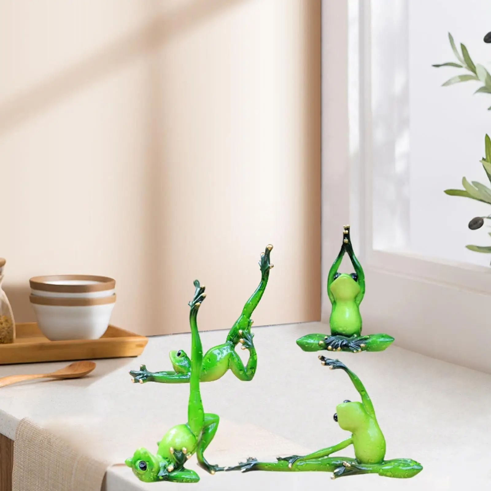 

4 Pieces Yoga Frog Figurines Yoga Pose Frog Statues for Bookshelf Decoration