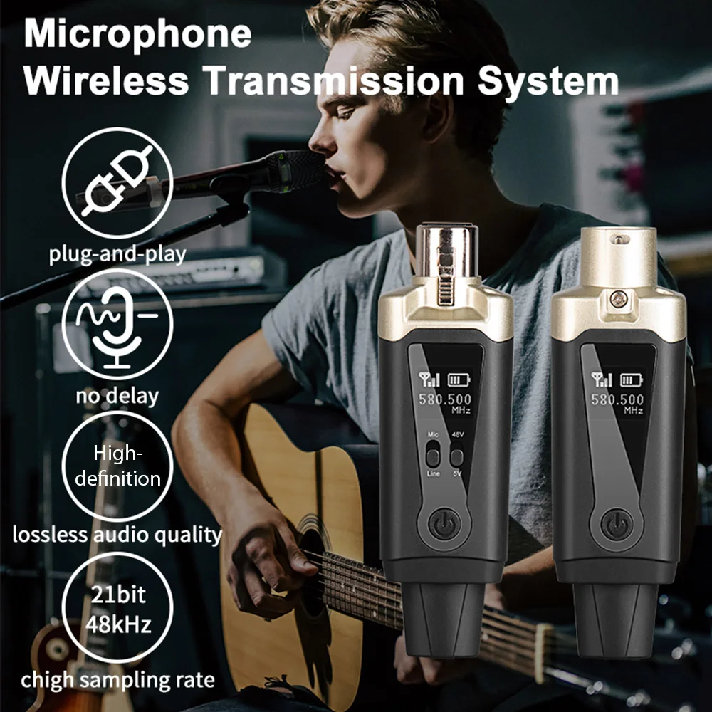

Microphone Wireless Xlr Transmitter and Receiver UHF Wireless Mic System for Audio Mixer Electric Guitar Bass Adjustable Modes