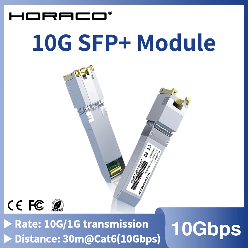 Модуль HORACO 10G SFP +, 10 Гбит, медные SFP-модули, оптический порт, поворот в порт Ethernet RJ45, гигабитный модуль приемопередатчика 1000 м Модуль HORACO 10G SFP +, 10 Гбит, медные SFP-модули, оптический порт, поворот в порт Ethernet RJ45, гигабитный модуль приемопередатчика 1000 м
