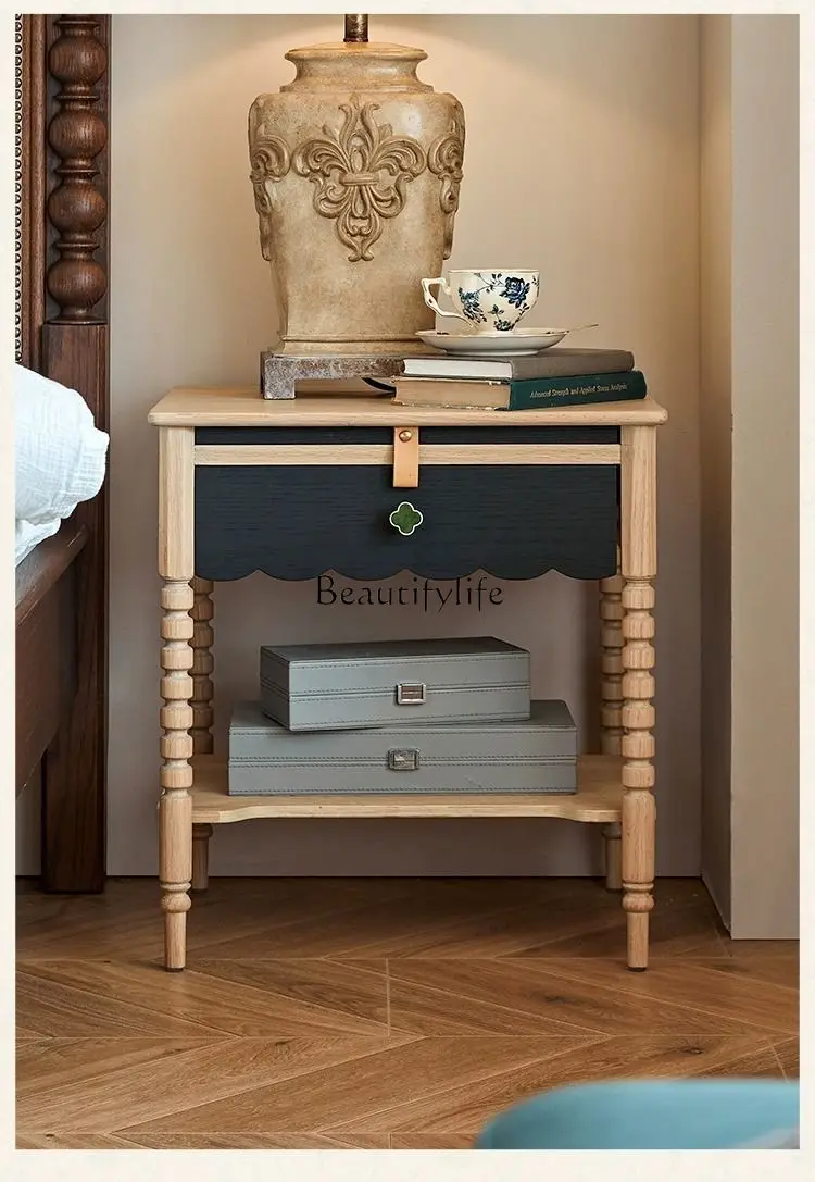 French Retro Living Room Side Table American Solid Wood Bedside Cabinet Solid Wood North American Red Oak