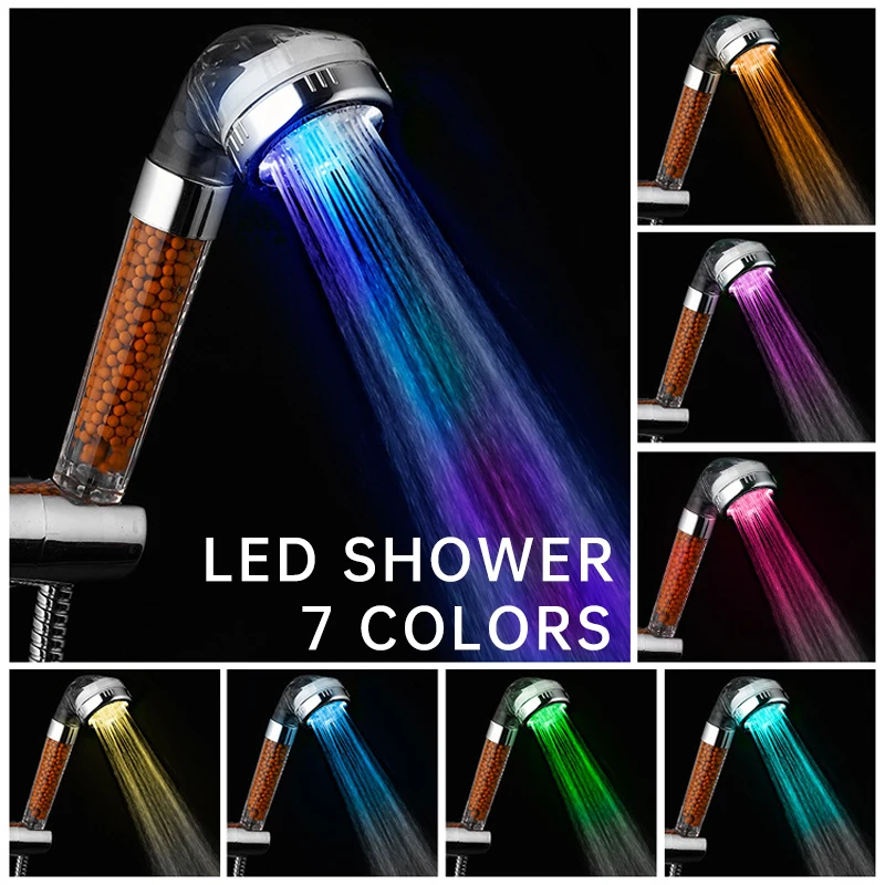 

Насадка для душа высокого давления с фильтром, светодиодный контроль температуры, распылитель воды, массаж, большой поток, осадки, аксессуары для ванной комнаты