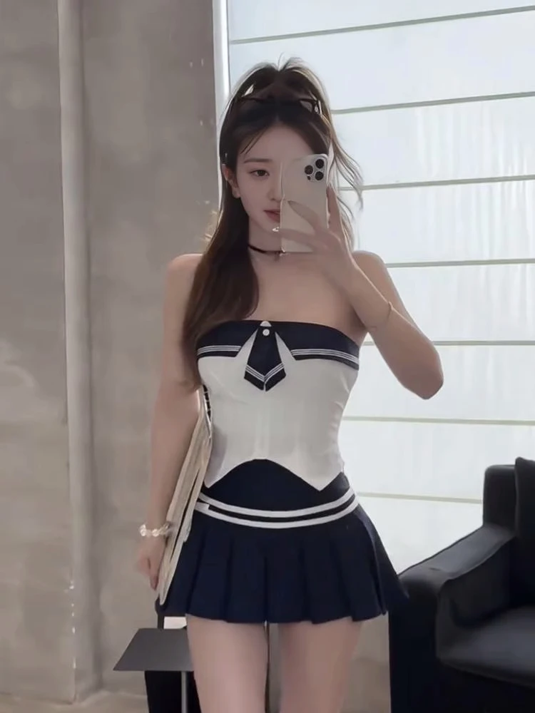 

Plus Size plus Size Women's Faion Set High Waist Pleated Skirt One oulder Design Sensual Girl Pure Desire Korean Sle Spring S...