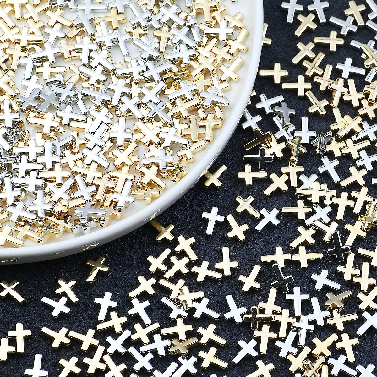 50/100pcs 9x12mm CCB Plastic Cross Beads Golden Silvery Spacer Beads For DIY Jewelry Making Bracelet Necklaces Craft Accessories