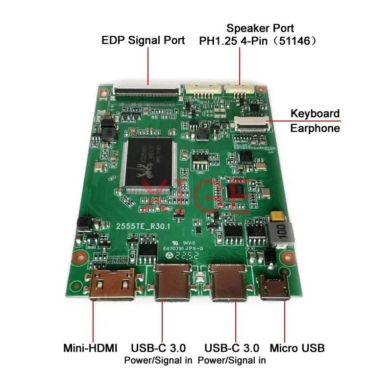 LCD Controller Drive Board Fit B156XTT01.1 B156XTK01.0 N156BGN-E41 Display Screen Mini-HDMI USB-C 3.0 EDP-40Pin 1366x768 DIY Kit