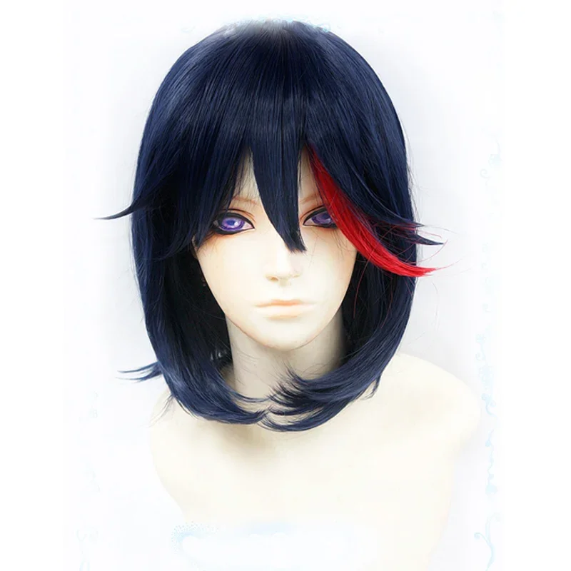 High Quality Anime KILL la KILL Matoi Ryuko Short Blue With Red Heat Resistant Hair Cosplay Costume Wig + Track + Wig Cap