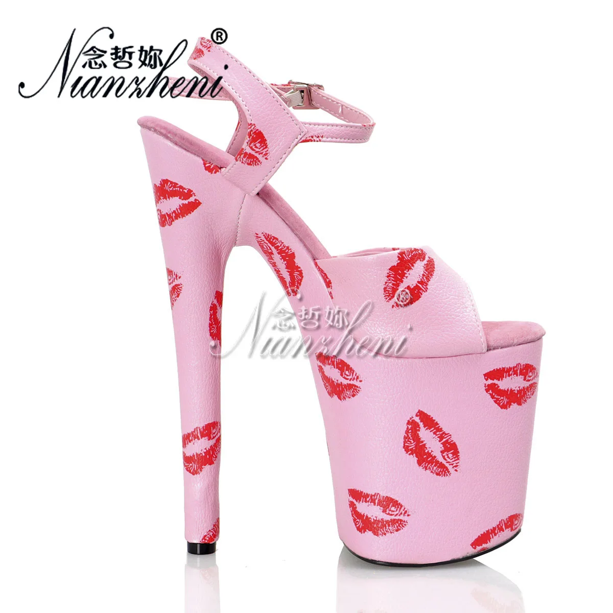 Crossdresser 20cm Pink Shoes Sexy Lips Pole Dance Platform Sandals Peep Toe 8Inch Stripper Heels Catwalk Exotic Fetish Models