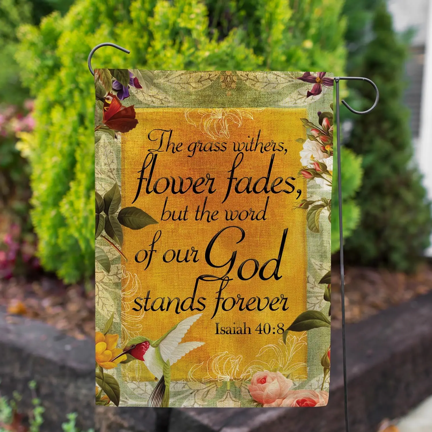 America Forever Bible Verse Garden Flag - 12.5 x 18 inch -Isaiah 40:8 God Stands - Christian Quotes Double Sided Religious O EEZ