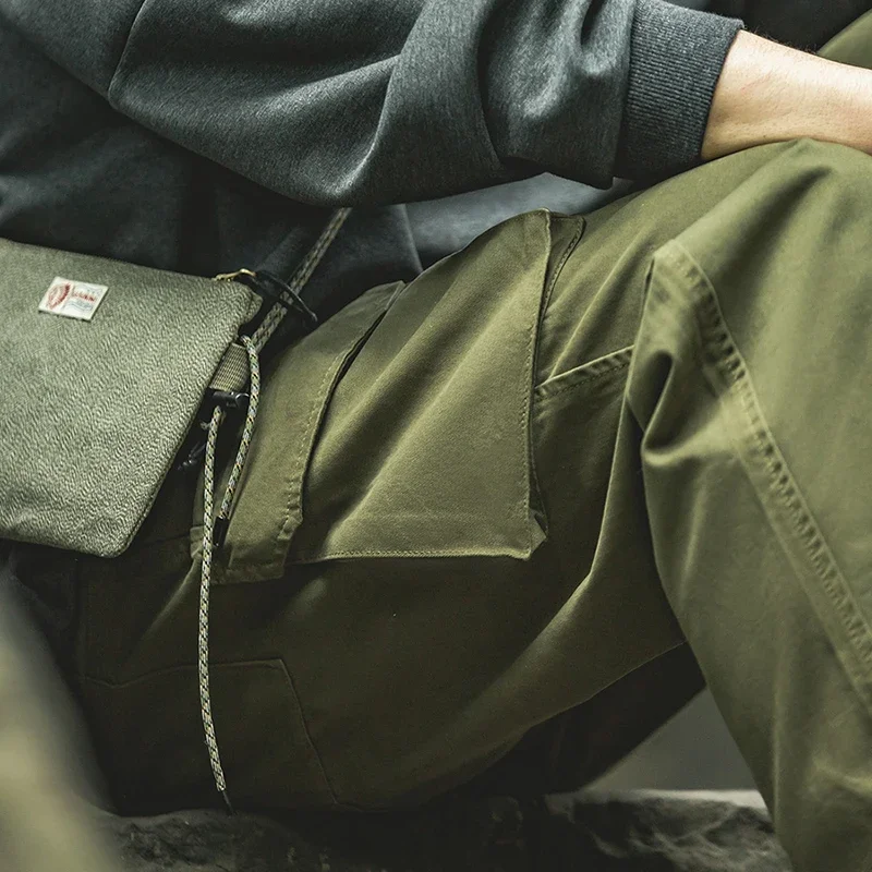 Maden Vintage Tactical Cargo Pants: 100% Cotton Tapered Wide-Leg Baggy Trousers with Large Pockets for Streetwear