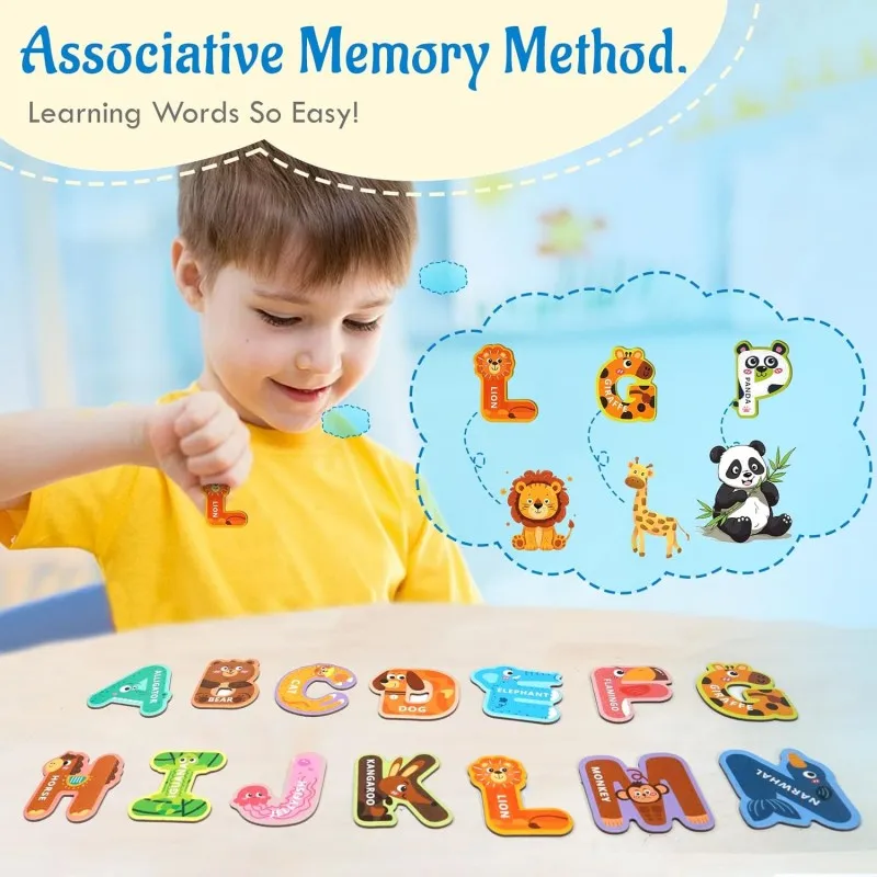 Fridge Magnetic Letters Cute Animal Alphabet 26 Uppercase Letters Learning Toys for Toddlers 1-3 Ideal Educational Gift