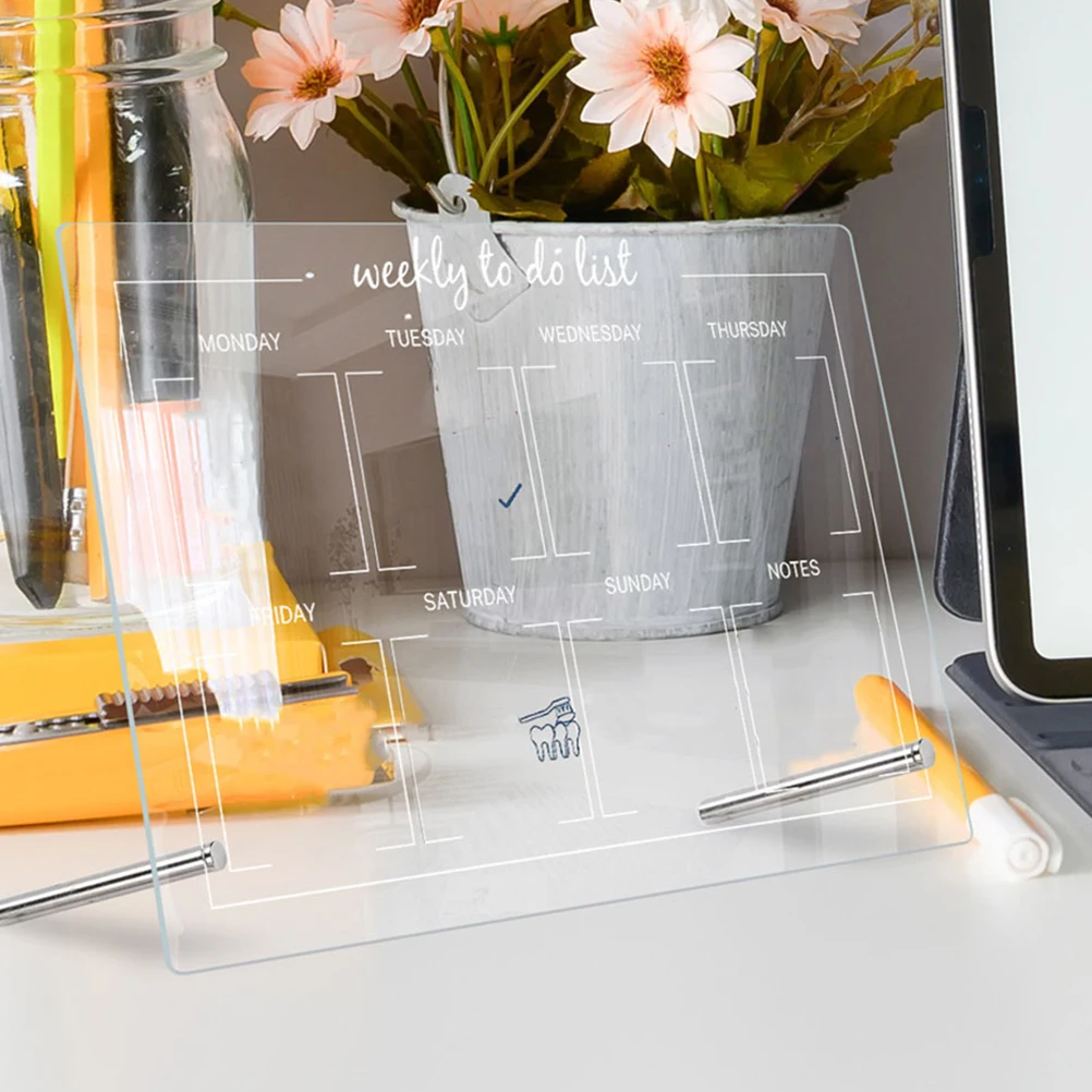

1 set Transparent Acrylic Dry Erase Board Ad Nails 6 Pens Multi Function Memo Board Office Desk Home Decorative Writable Planner