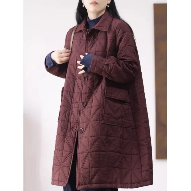 Giacca leggera da donna medio-lunga, calda vestibilità ampia Capispalla alla moda, elegante cappotto invernale trapuntato tinta unita di grandi dimensioni w1835