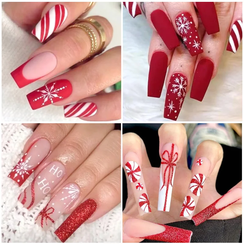 3pc 3D Festivo Natale Nail Art Adesivi Rosso Cappelli di Natale Bowknot Caramelle Fiocco di neve Francese Manicure Capodanno Cursori adesivi Decor