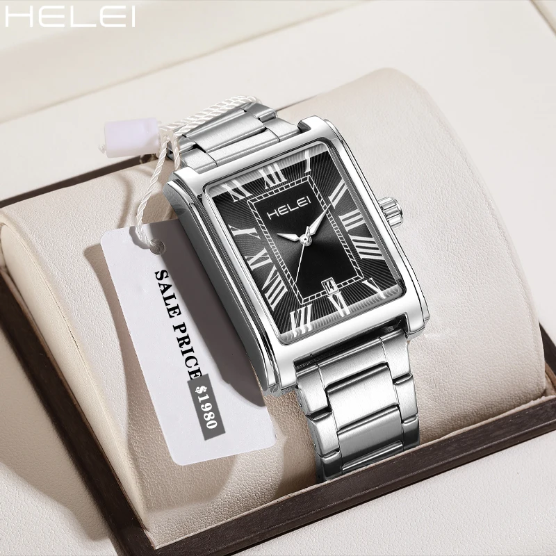 

HELEI Men's Trendy Watches Stainless Steel Quartz Men's Watches Ancient Rome Digital Dial Waterproof Casual Watches