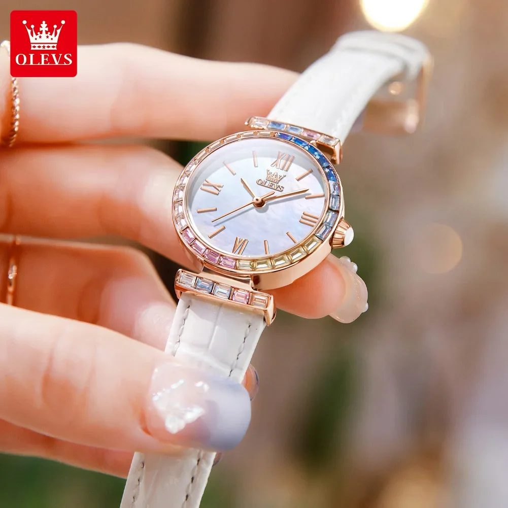OLEVS-reloj de cuarzo elegante para mujer, accesorio de marca superior Original, resistente al agua, de negocios, 9007 diamantes, escala romana, 2024