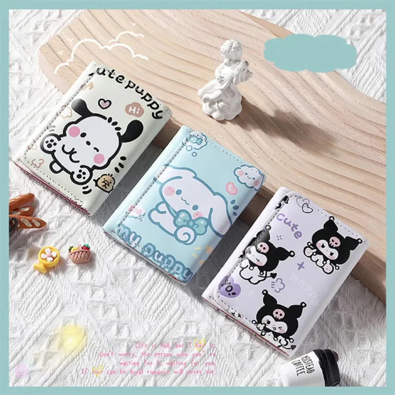 Sanrio Versatile Wallet Cinnamoroll Kuromi Pochacco Cartoon Pu Short Small Buckle Coin Purse Card Holder Triple Fold Zip Wallet