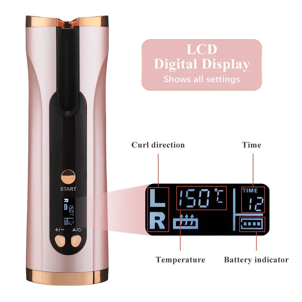 Automatic Hair Curler Rotating Curling Iron LCD Display USB Rechargeable Corrugation Curler Home Portable Hair Wave Styling Tool