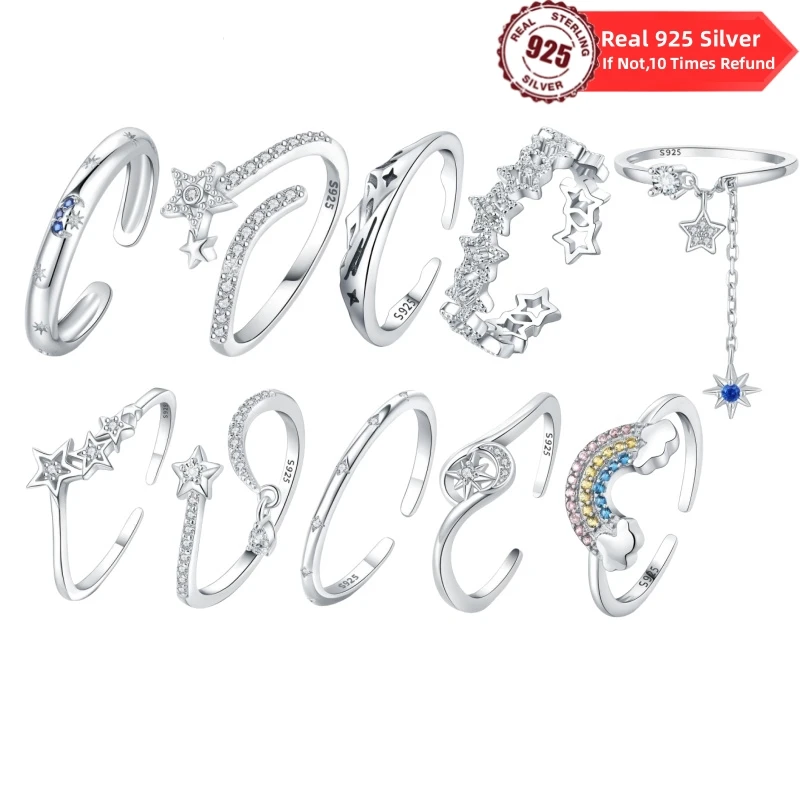 

Original 925 Sterling Silver Rings For Women High Quality Zircon Sets Eternal Love Star Moon Princess Finger Rings Jewelry Gifts