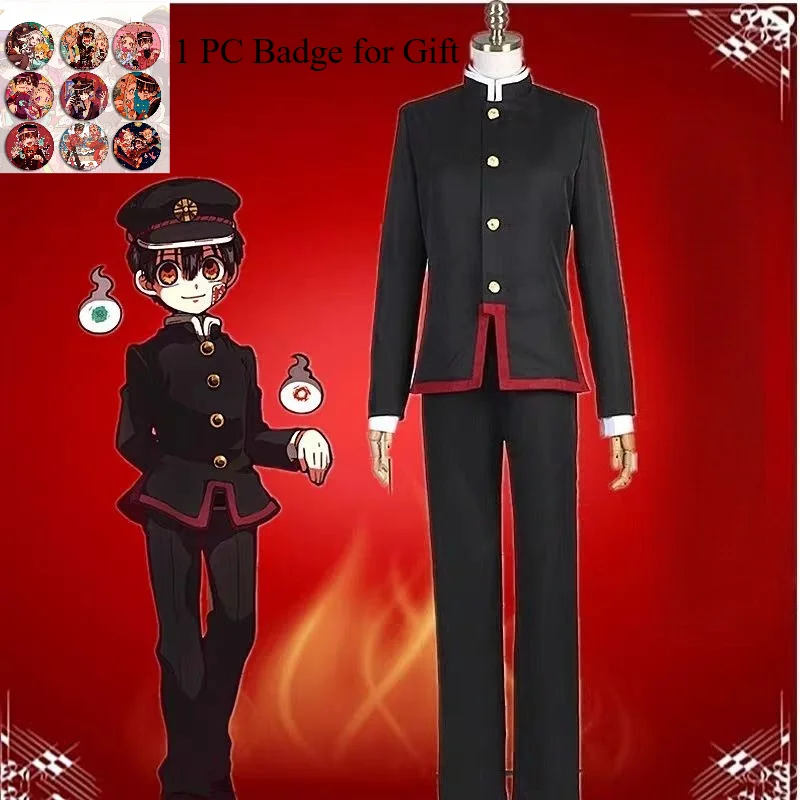 

Hanako Cosplay Costume Anime Toilet-Bound Hanako-Kun Cos Clothes Cool Outfit Uniform Hat Black Wig Cape for Carnival Party