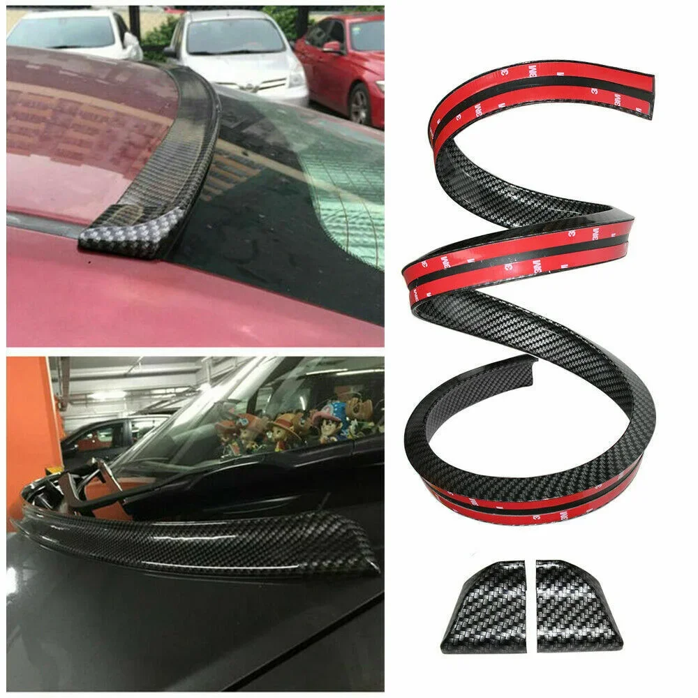 1.5M Carbon Rubber Tail Spoiler Universal 4.9ft 3D Carbon Fiber Car Rear Wing Lip Spoiler Tail Trunk Roof Trim Luxury Kit