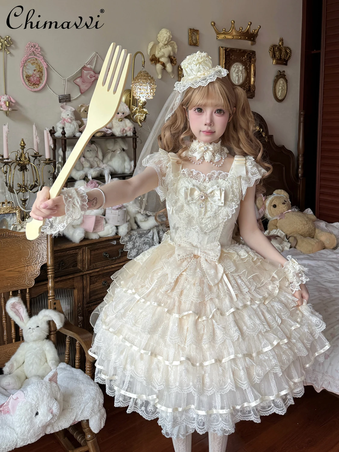 

Original Design Lolita Sweet Bridal JSK Strap Dress Summer New Super Fairy Lace Birthday Party Elegant Princess Dresses Women