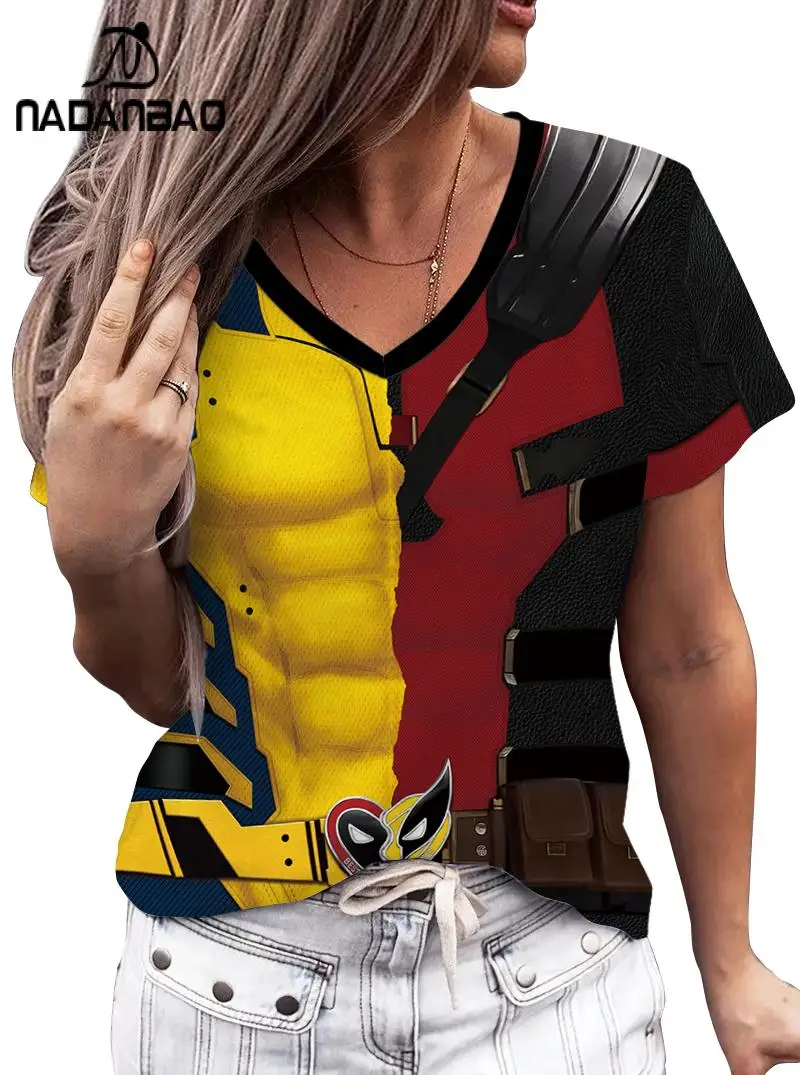 Nadanbao-Wolverine تأثيري تي شيرت للنساء ، طباعة deadpoo ، قمصان بأكمام قصيرة ، ملابس V-Neck ، قمم حزب الكرنفال ، جديد