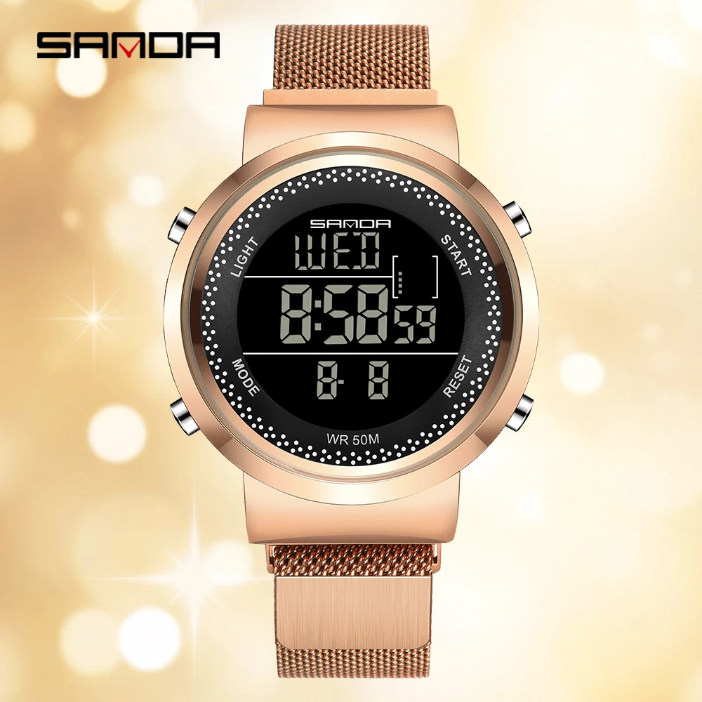 

SANDA 383 Top Brand Fashion Luxury Electronic Alarm Hour For Mens Watches LED Men Digital Wristwatch 5ATM Waterpoof