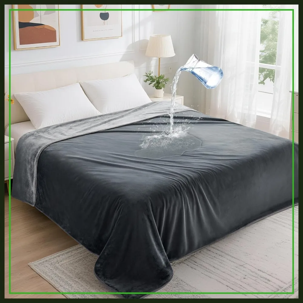 

Waterproof Reversible Flannel King Size Blanket 85x108, Spill-Proof Pet Furniture Protector, Grey