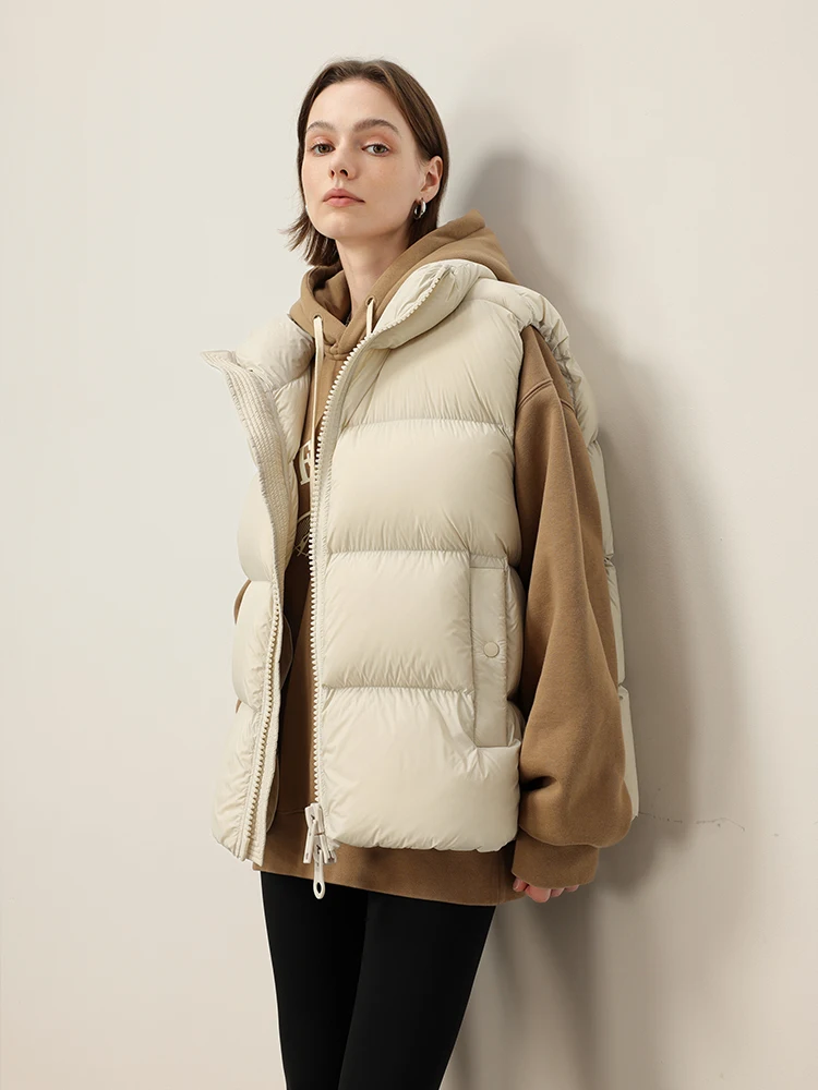 

Осенне-зимний утепленный жилет из белого гусиного пуха с воротником-стойкой, теплая верхняя одежда из нейлоновой ткани на молнии, без капюшона