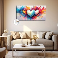 Large Size Canvas Painting with Frame, Two Hearts In Front Of Colorful Colors for Home, Living Room, Bedroom, Coffee Shop, Of