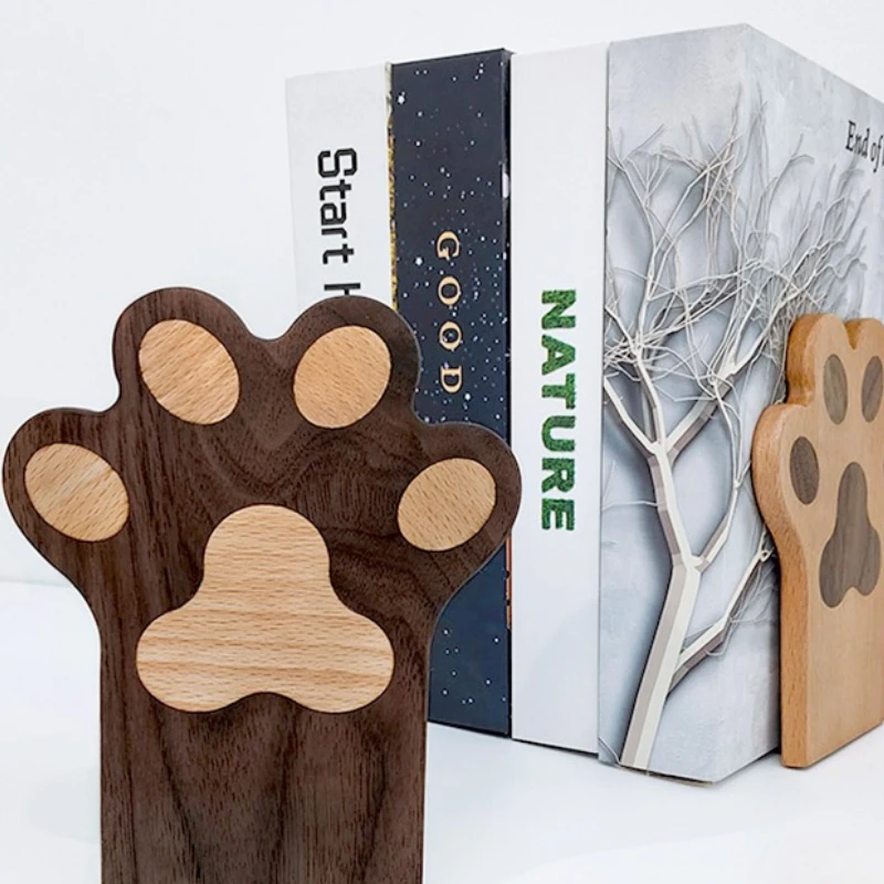 Cartoon Cat Claw Book Stand Log Black Walnut Desktop Bookshelf Baffle Solid Woodk Clip Book Stand Shelf k Storage